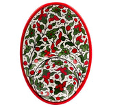 Armenian Ceramic Oval Bowl Pottery - Red & Green - Handmade 7"x5"